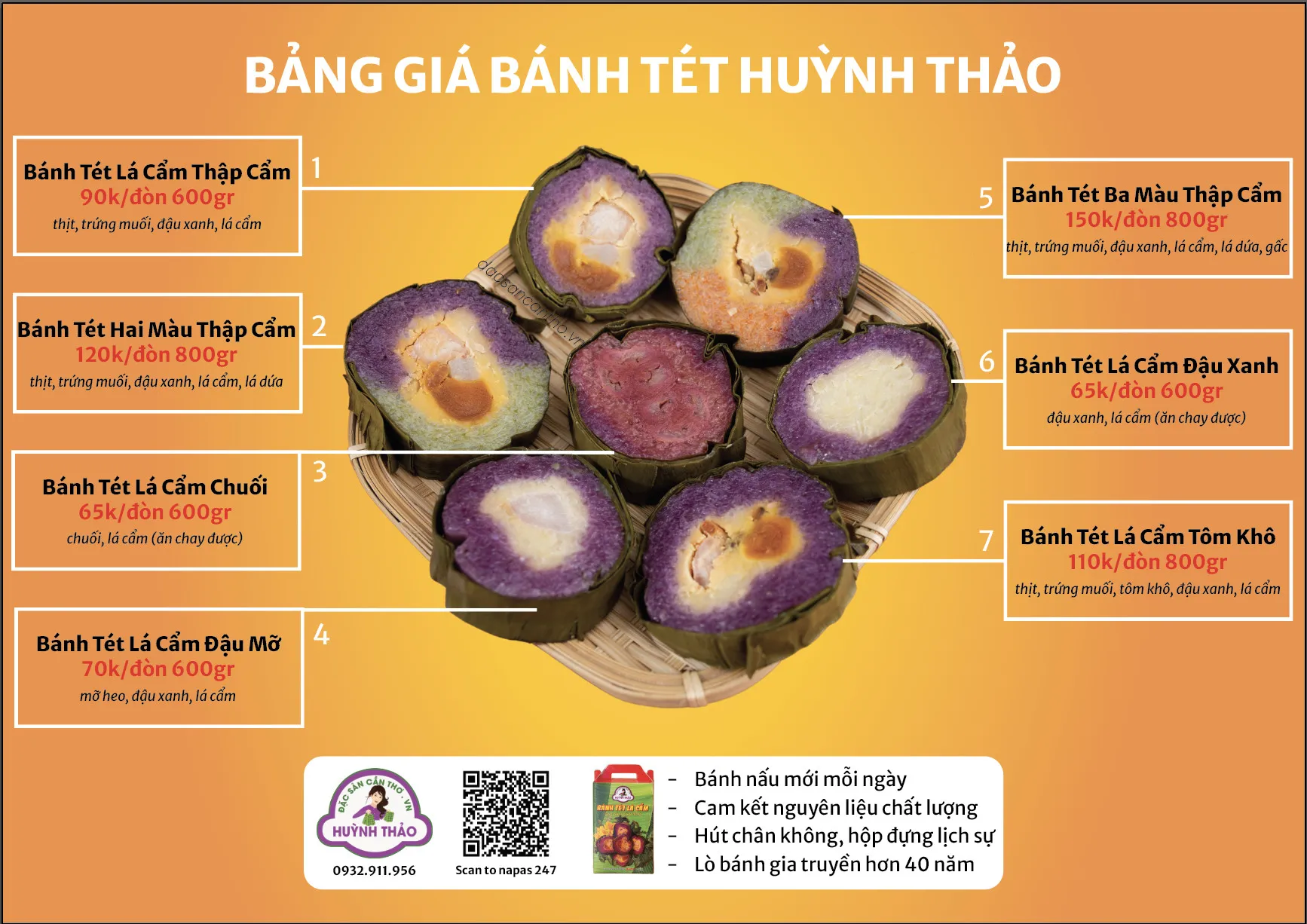 bảng giá bánh tét lá cẩm cần thơ